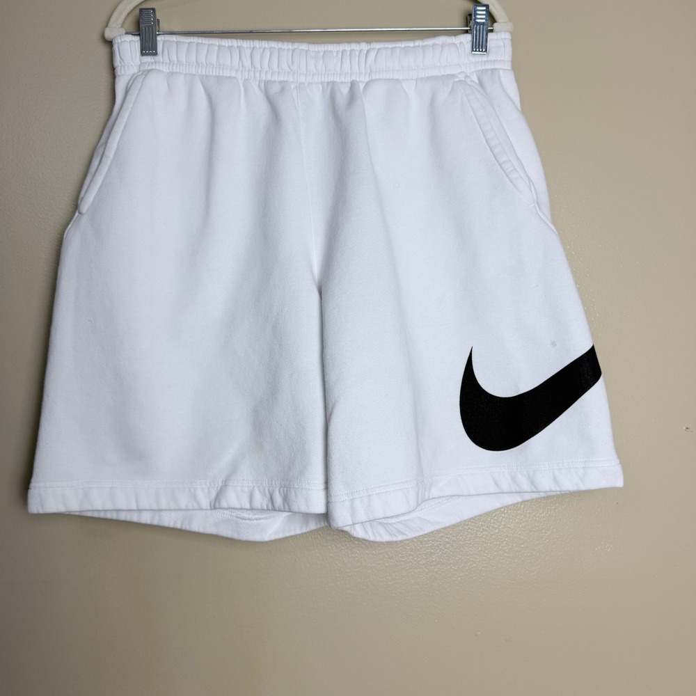 Nike Sweat Shorts Mens Sporty Big Swoosh Fleece Pockets Large White Black